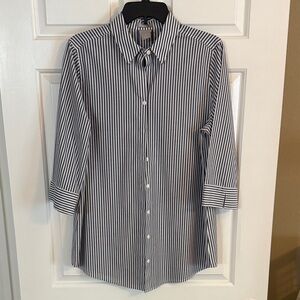 Chico's Grey and White Striped Button Down Shirt